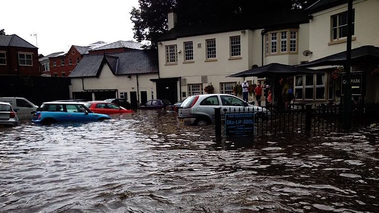 Flooding in Nottingham in 2013 (image: Wikimedia Commons/Chris Sampson87).