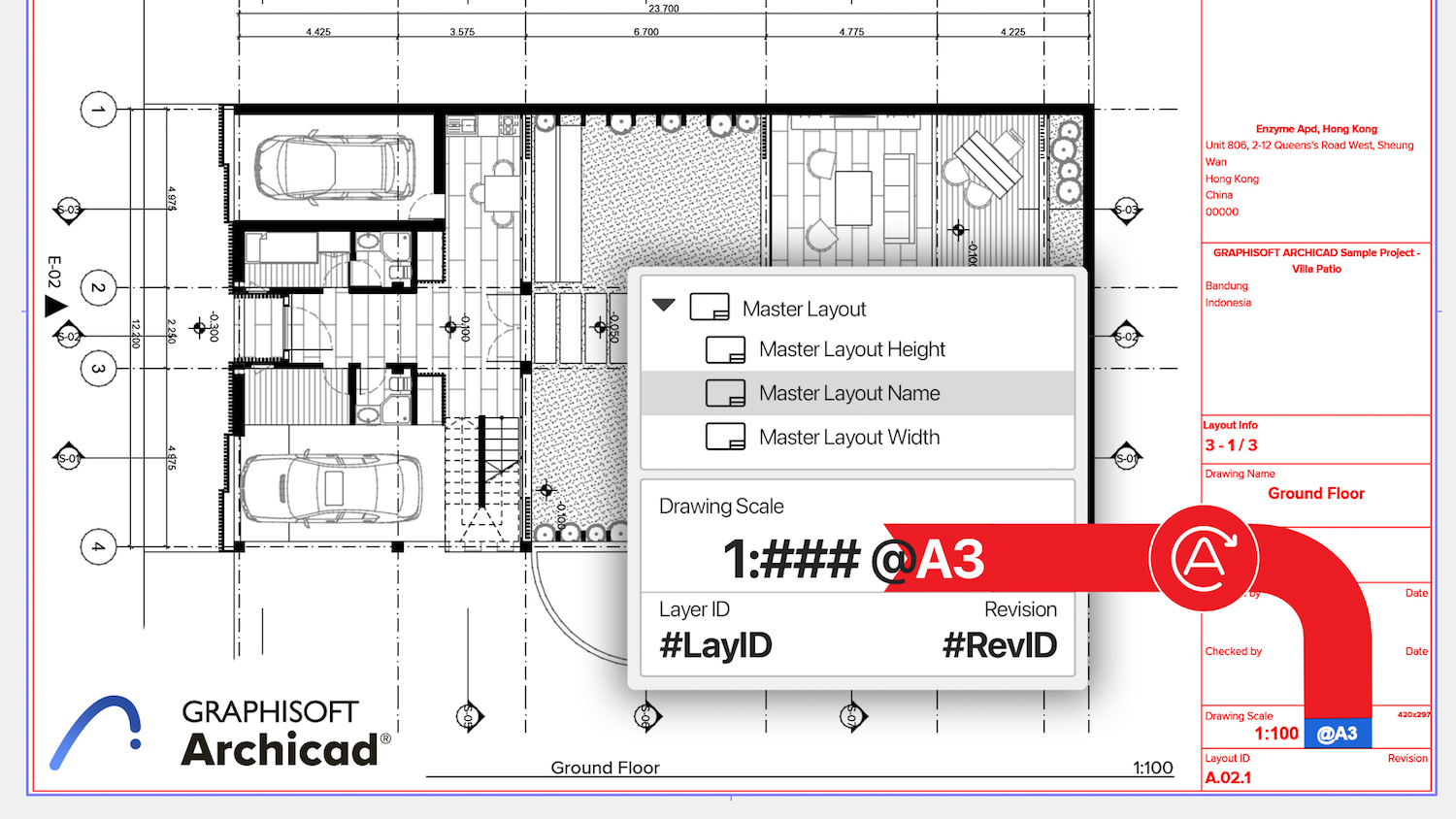 A screen grab of an example of autotext for master layout in Archicad 26