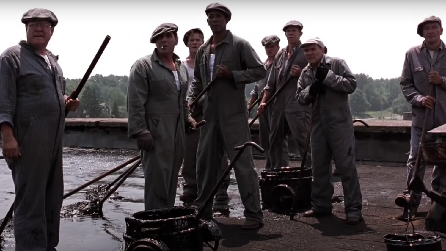 Screen grab of the rooftop scene in Shawshank Redemption