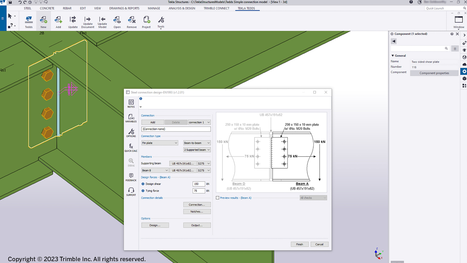 Screen grab of Tekla Structures 2023 - Trimble updates Tekla