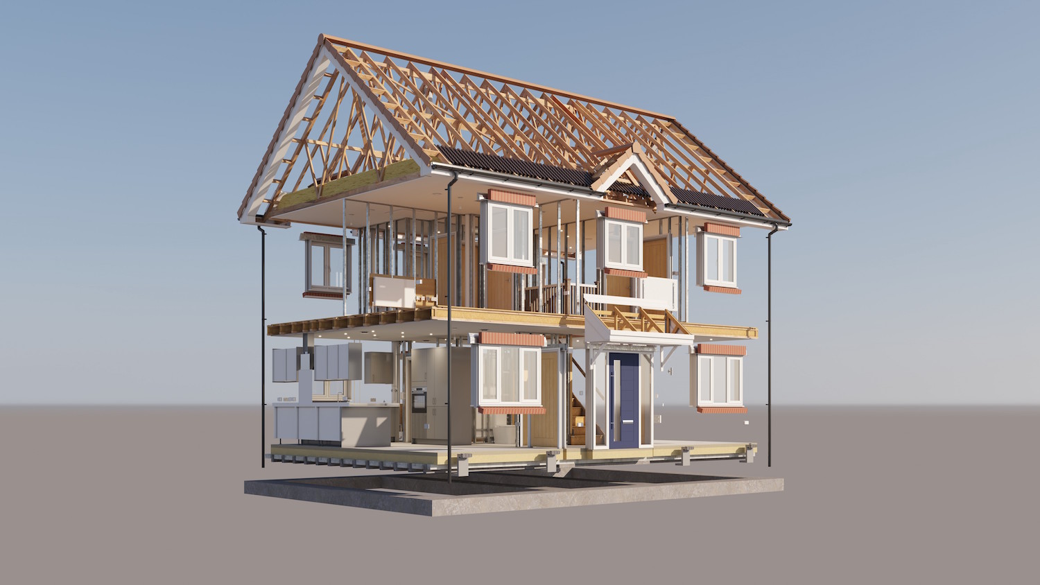 WholeHouse - a cut-away image of housing components from Travis Perkins