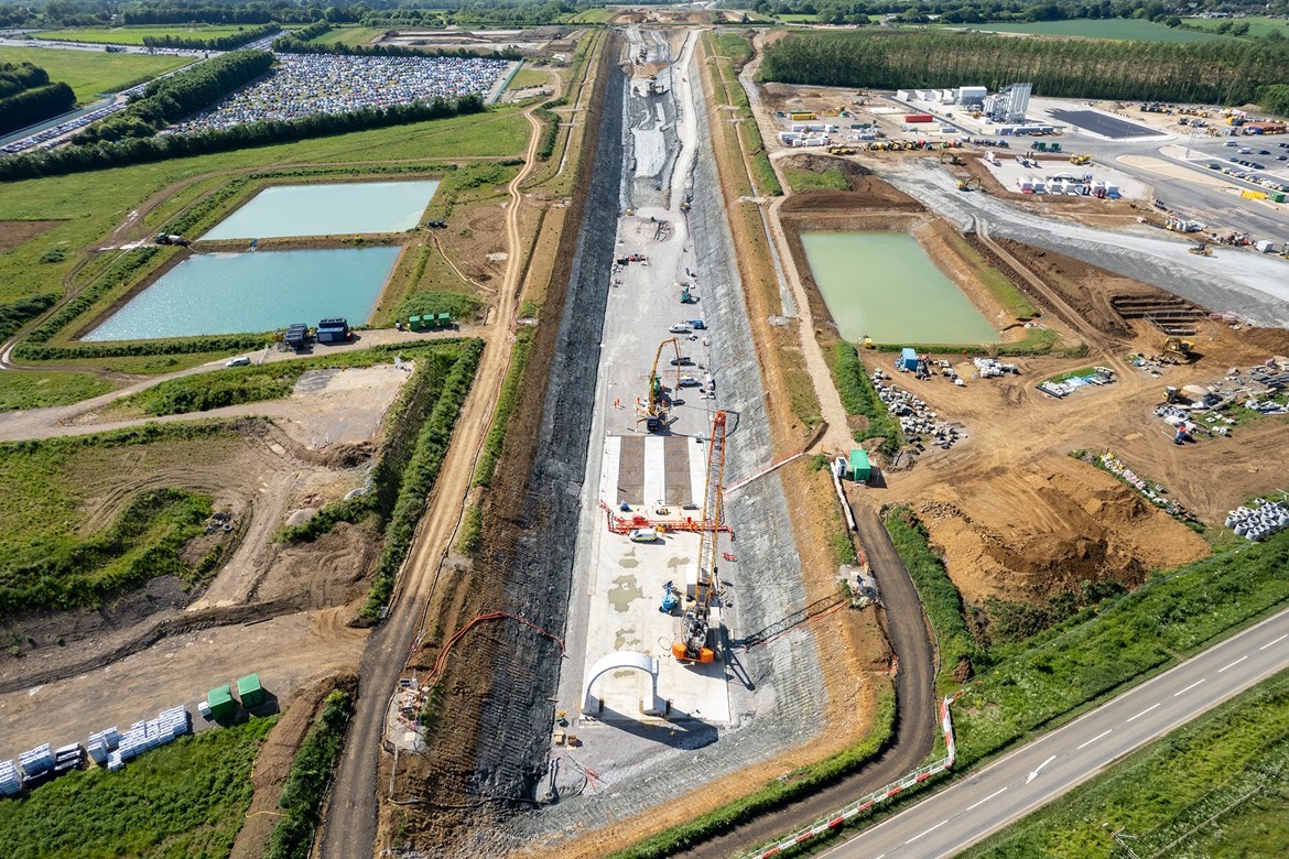 Construction underway on the Chipping Warden green tunnel in Northamptonshire