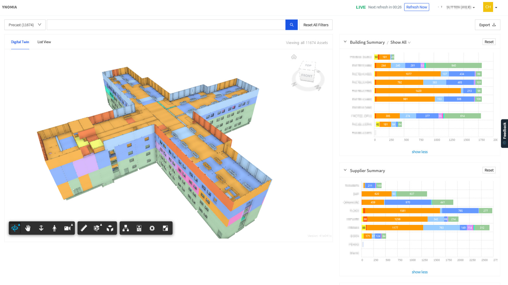 Digital Construction Awards Contractor PCE’s 3D digital twin for visualizing project progress uses coloured coded statuses (image: PCE)