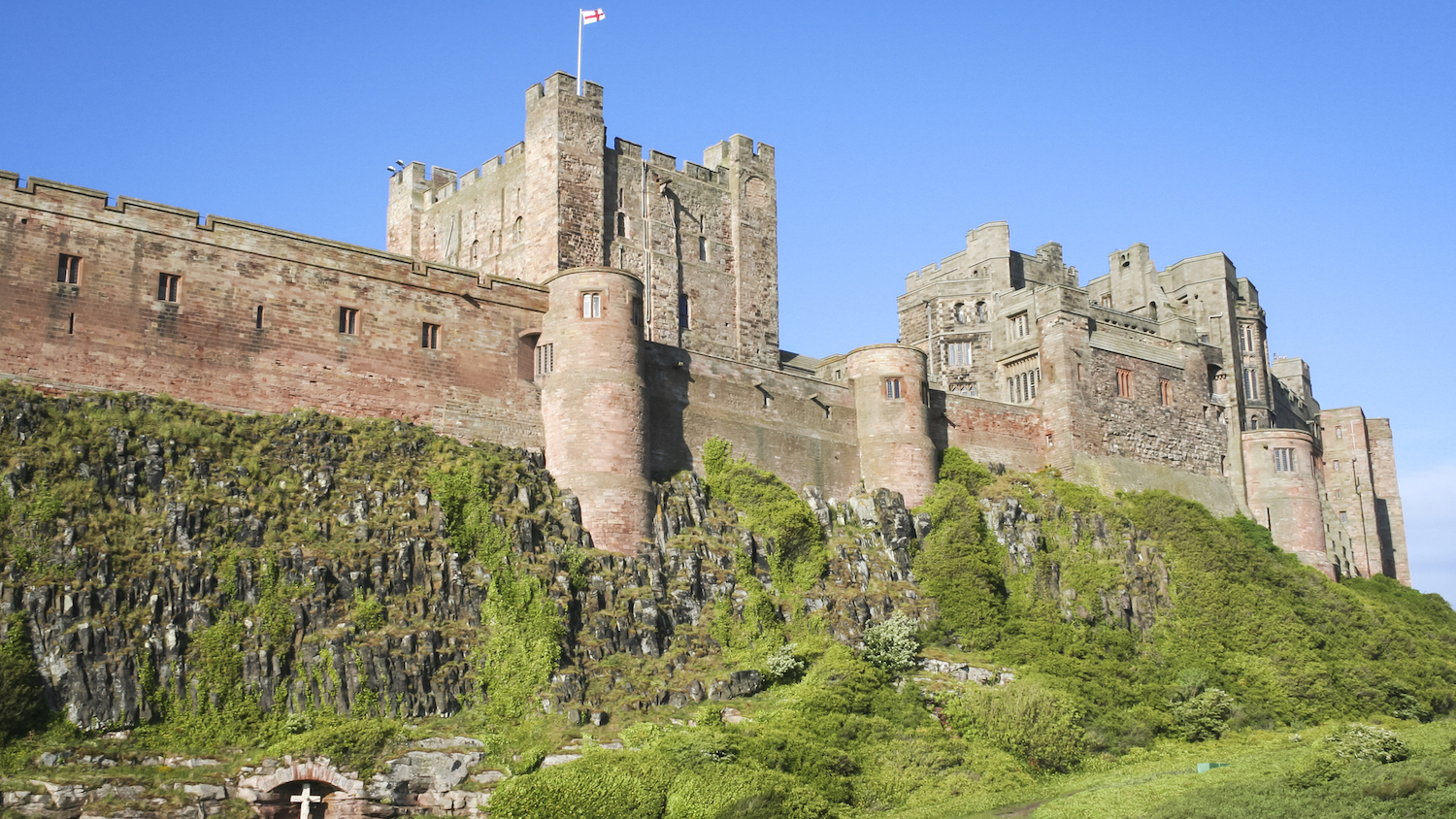 Bamburgh Castle in Northumberland - historic stone buildings
