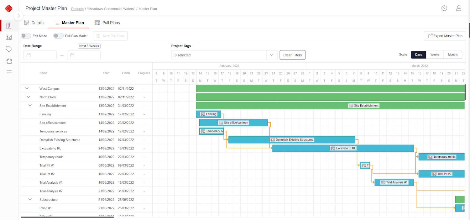 Leans scheduling screen grab from Asta Connect, Elecosoft