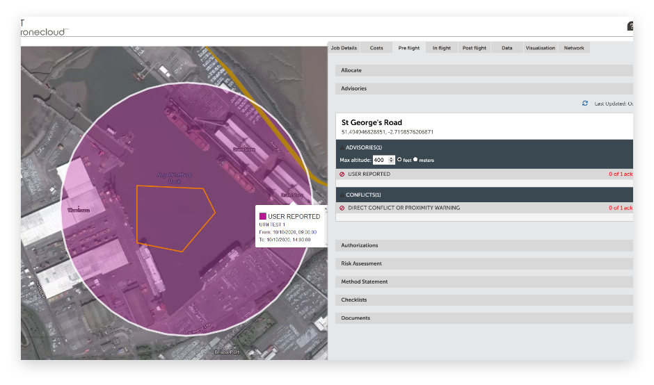 An example of how the new drone Flight Management System shares information