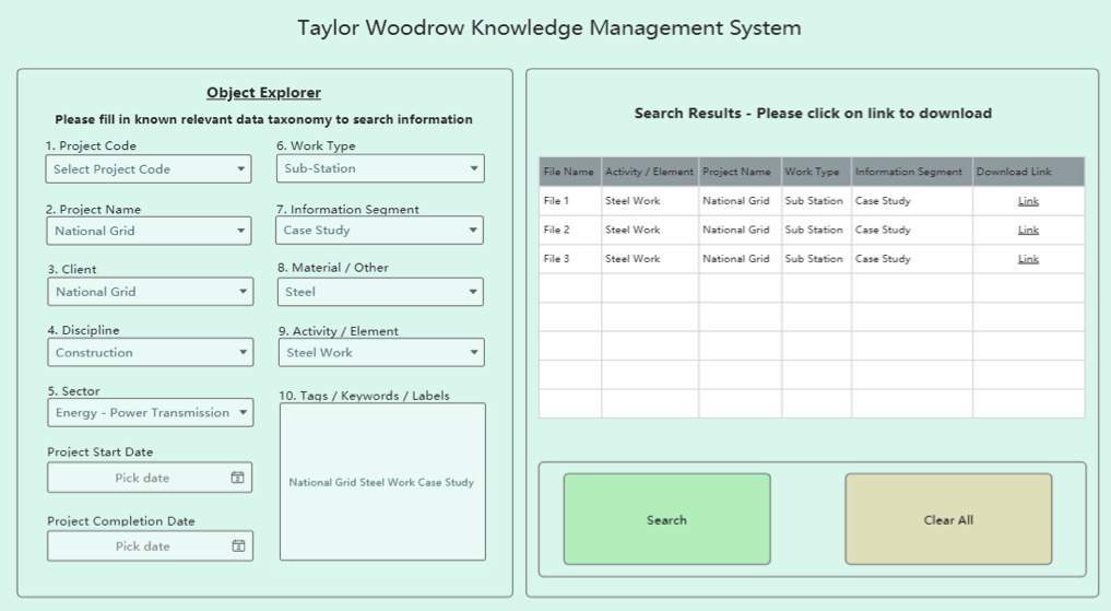 Taylor Woodrow knowledge management system screen grab