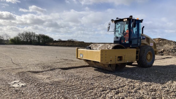 A photo of Caterpillar equipment being used for intelligent compaction on the A303